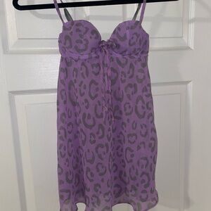 Y2K LaSenza Lavender Leopard Print mesh babydoll dress 🐆💜